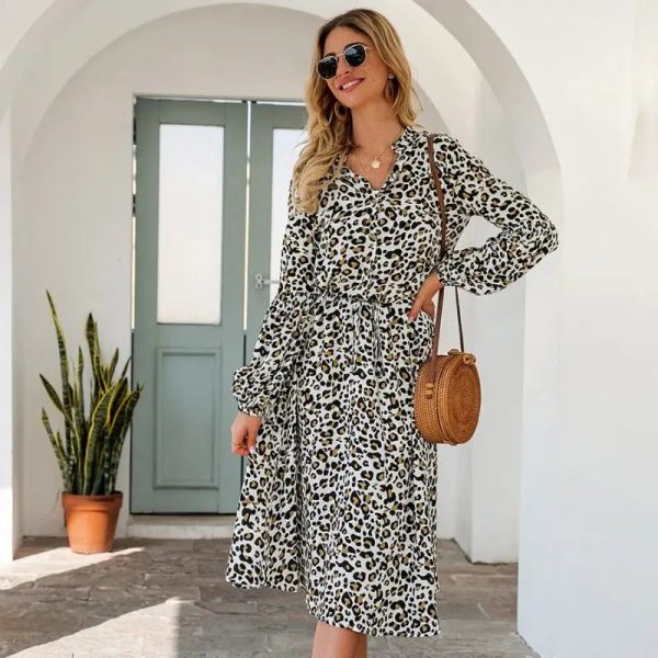 Robe Chemise Mi Longue Léopard Femme