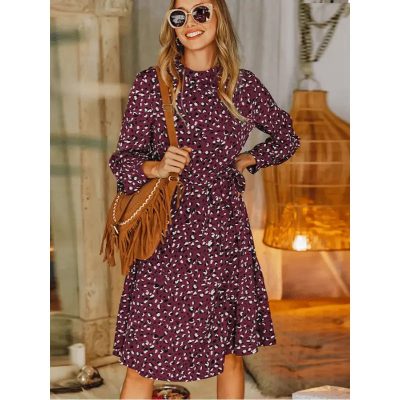 Robe Imprimée Léopard Elégante Bordeaux
