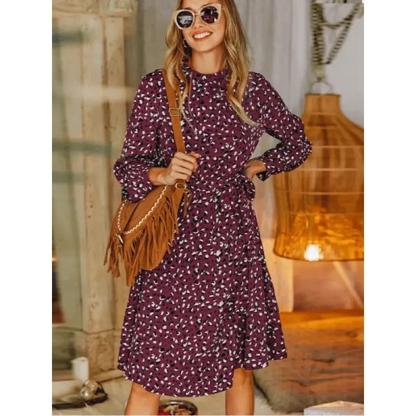 Robe Imprimée Léopard Elégante Bordeaux
