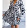 Robe Léopard Courte Manches Lanternes Blanche