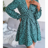 Robe Léopard Courte Manches Lanternes Verte