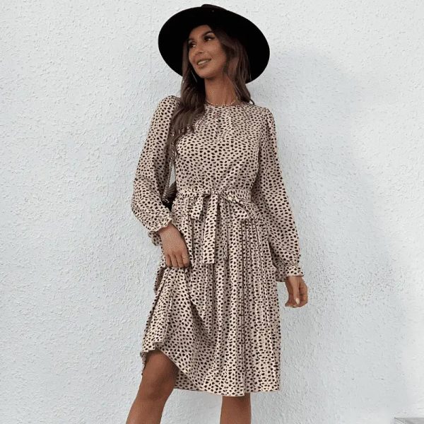 Robe Léopard Fluide à Manches Longues