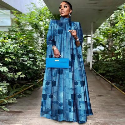 Robe Léopard Longue Bleue
