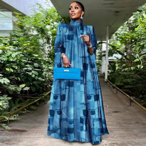Robe Léopard Longue Bleue