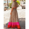 Robe Léopard Longue Bohème Chic Rouge