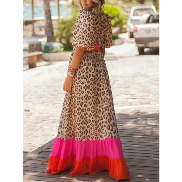 Robe Léopard Longue Bohème Chic Rouge