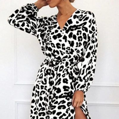 Robe Léopard Mi Longue Blanche