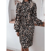 Robe Léopard Mi-Longue Col Montant Noire