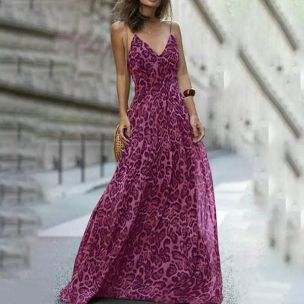 Robe Longue Léopard Romantique Rose