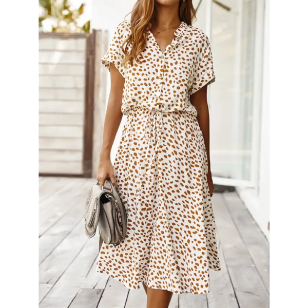 Robe Mi-Longue Bohème Motif Léopard Blanc