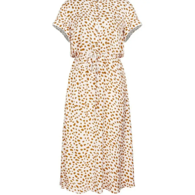 Robe Mi-Longue Bohème Motif Léopard Blanc