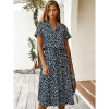 Robe Mi-Longue Bohème Motif Léopard Bleu Marine