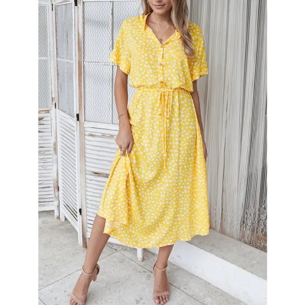 Robe Mi-Longue Bohème Motif Léopard Jaune