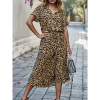 Robe Mi-Longue Bohème Motif Léopard Kaki