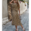 Robe Mi-Longue Bohème Motif Léopard Kaki