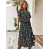 Robe Mi-Longue Bohème Motif Léopard Noir