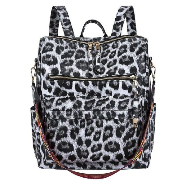 Sac à Dos Léopard Simili-Cuir Blanc