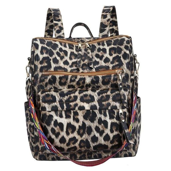Sac à Dos Léopard Simili-Cuir Marron