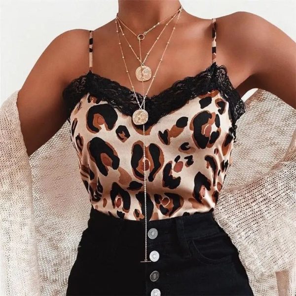 Top Léopard Femme Dentelle Beige