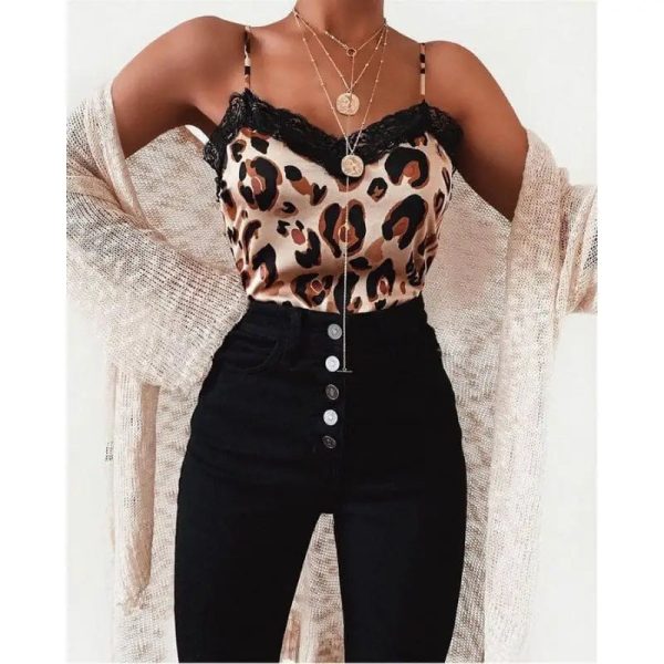 Top Léopard Femme Dentelle Beige