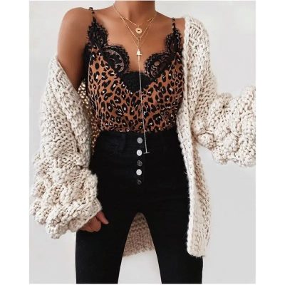 Top Léopard Femme Dentelle Marron